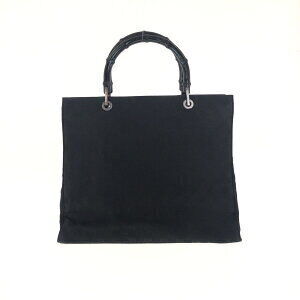 Gucci Bag Black Bamboo Tote Canvas Handbag GG